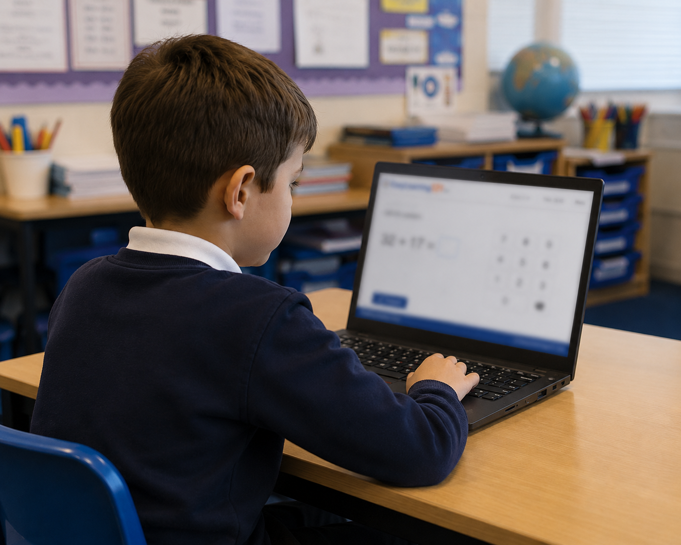 Child using the IXL adaptive learning platform on a laptop at EasyLearning121